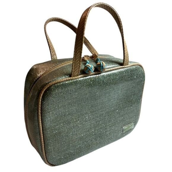 Stephanie Johnson Toiletry Bag Travel Green Gold Metallic Cosmetics NWOT - Picture 10 of 15